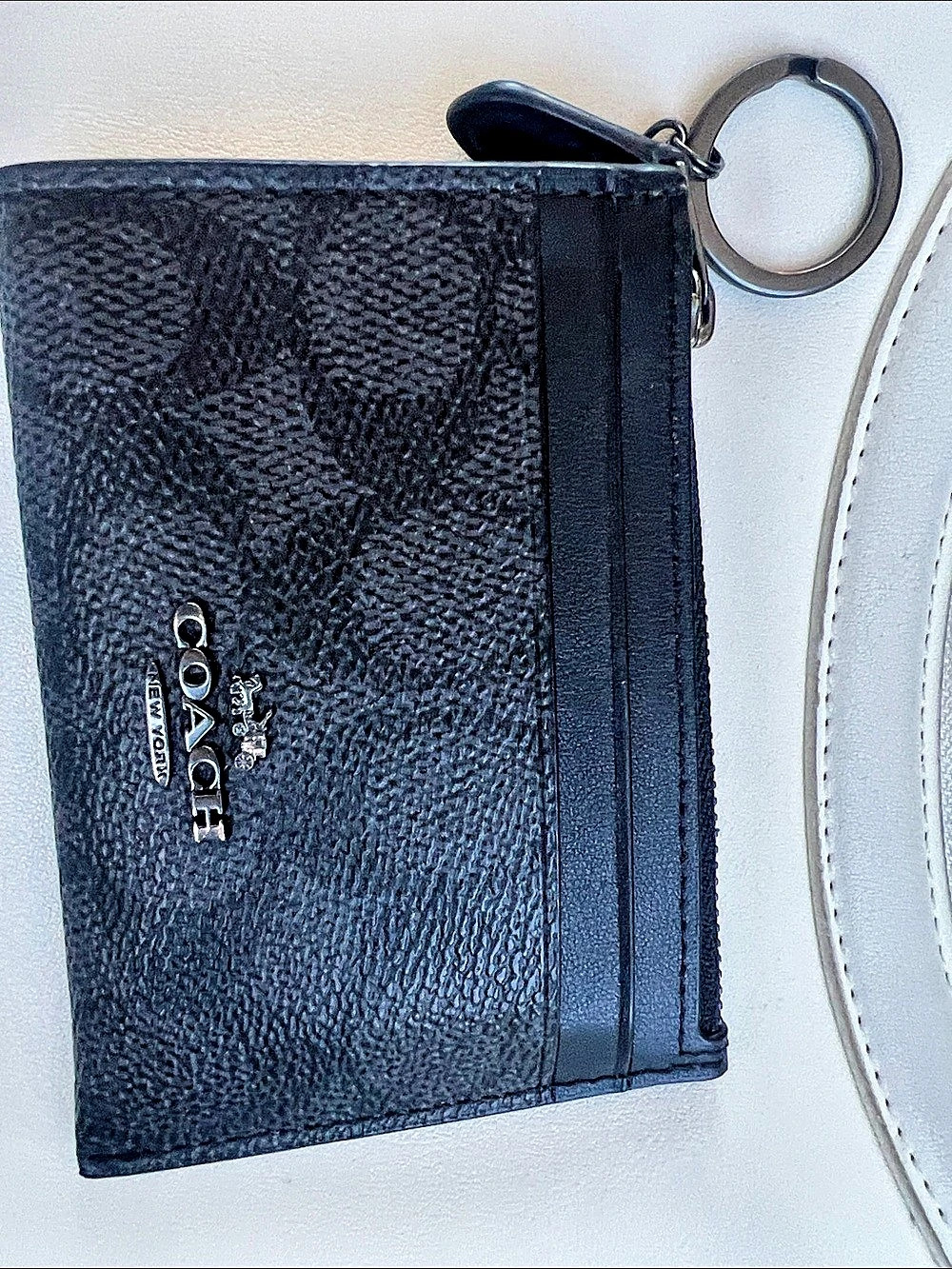 Coach Mini Skinny ID Case In Signature Canvas Black Wristlet Wallet